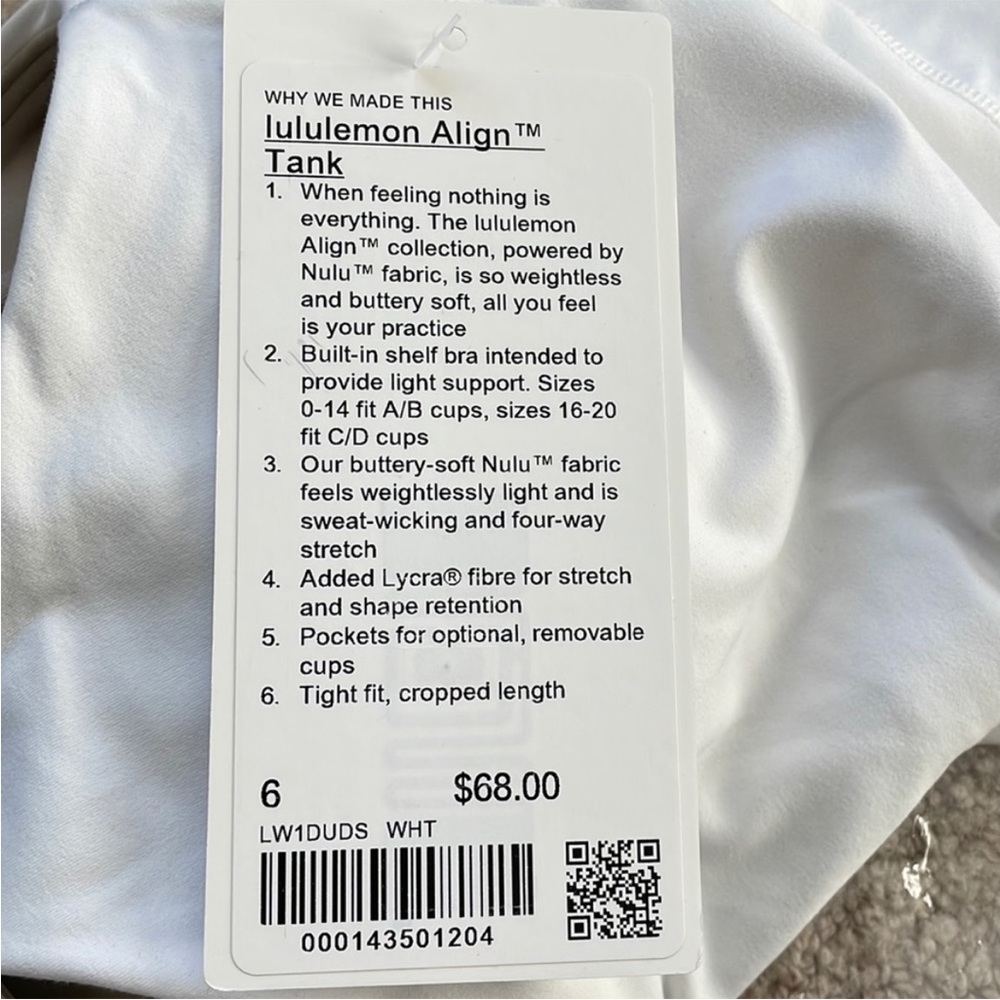 NWT Lululemon Align Tank White Size 6 - Picture 5 of 10